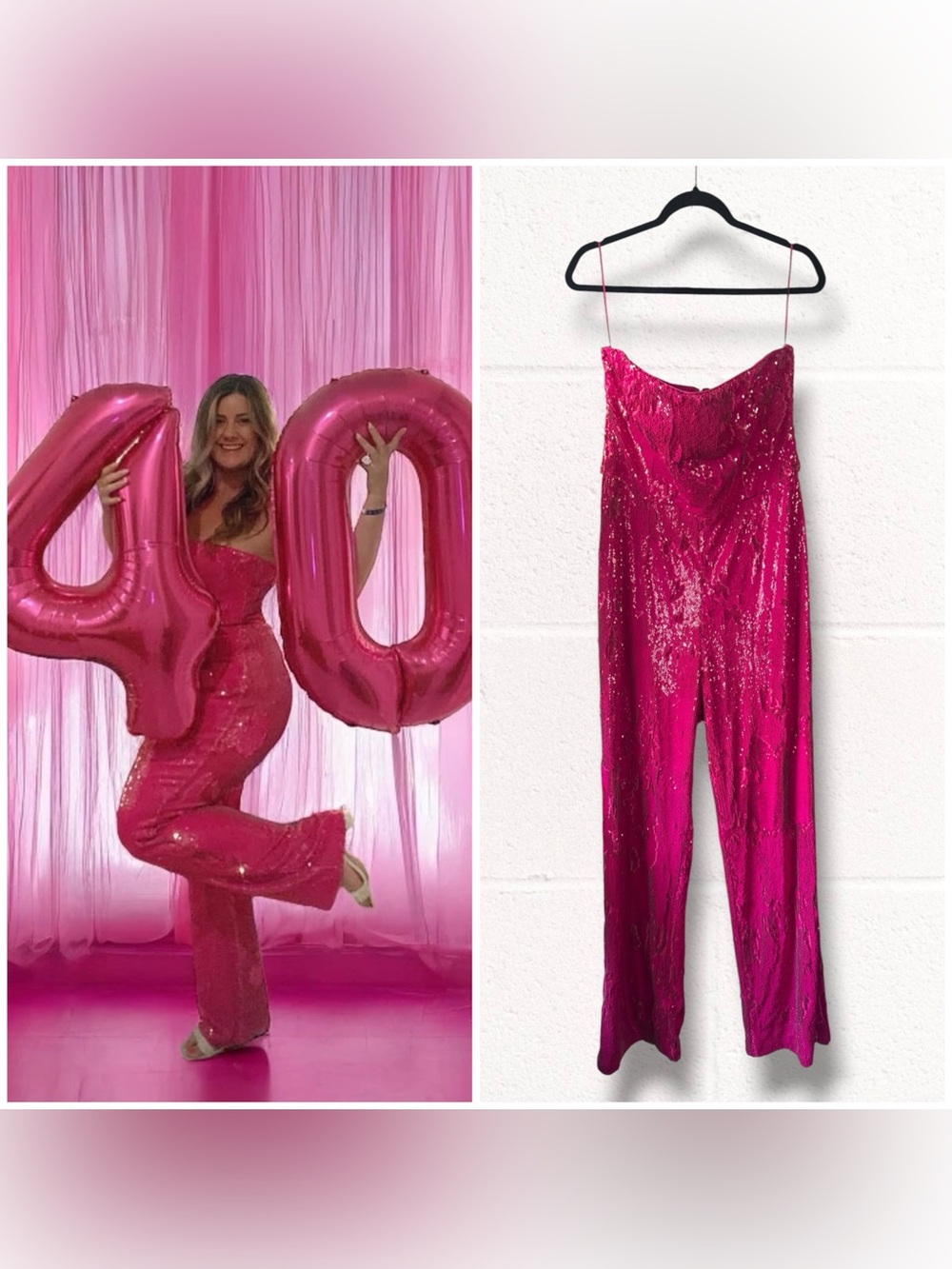 Dress the Population Andy Hot Pink Sequin Strapless Jumpsuit, XL